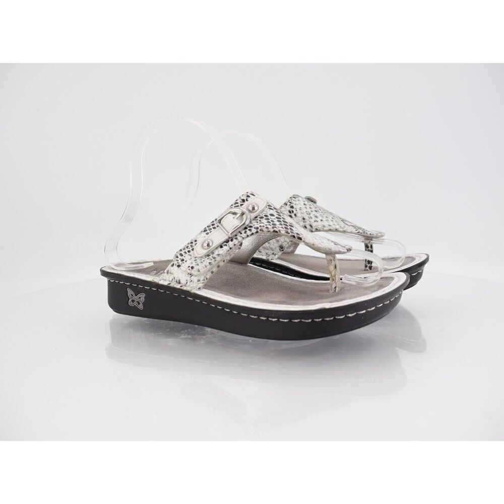 Alegria Women's Vanessa Thong Sandal Size 35 5 White Leather Snake Slide Shoes